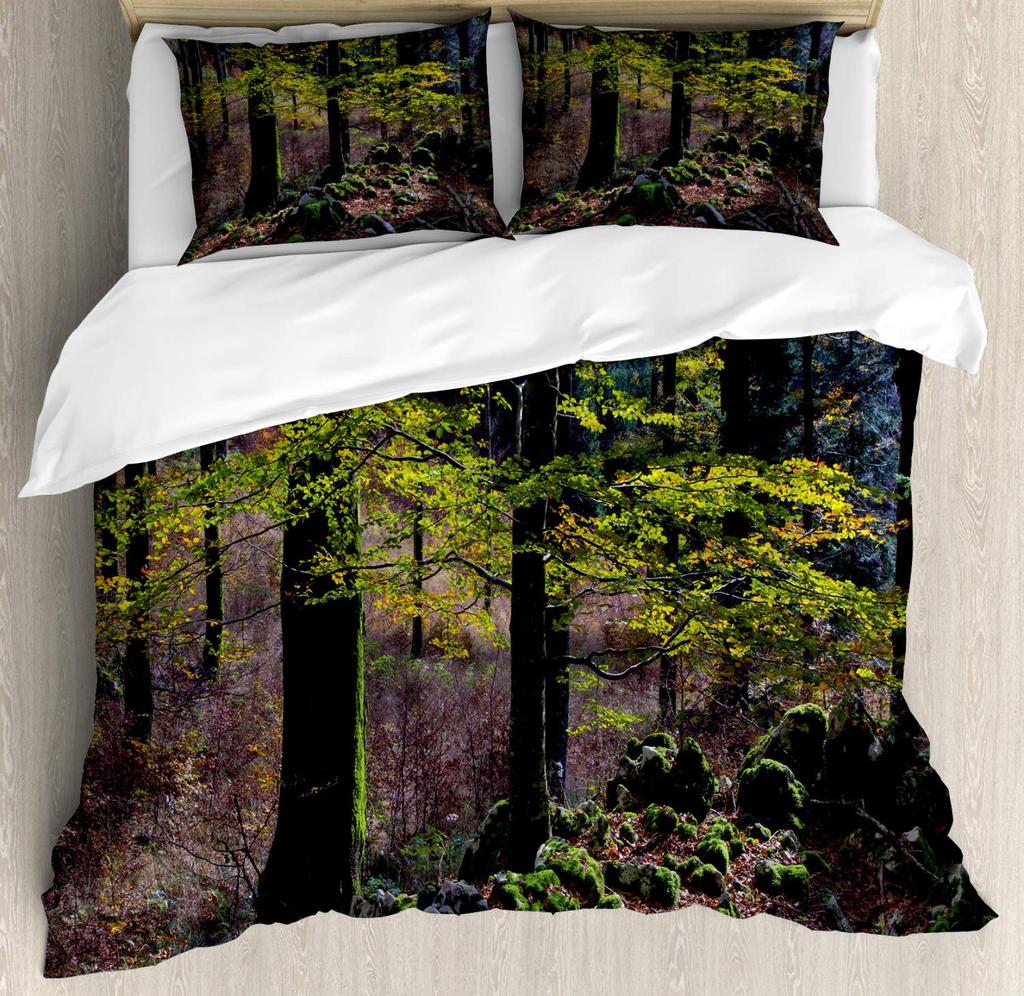 Forest Duvet Cover Magical Woodland Jungle Comforter Cover Dreamy Misty Scene Bedding Set For Girls Boys Full Queen King Size