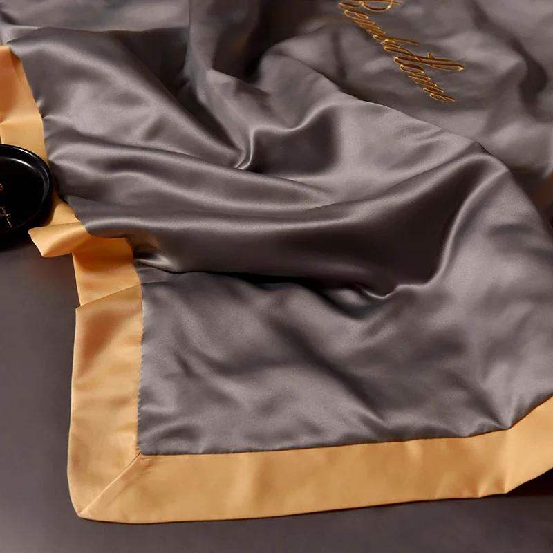 Luxury Ice Silk Summer Blanket 4/3/1 Pcs Embroidery Silky Cool Feel Quilt Set or 1 Quilts Breathable Air Conditioning Comforter