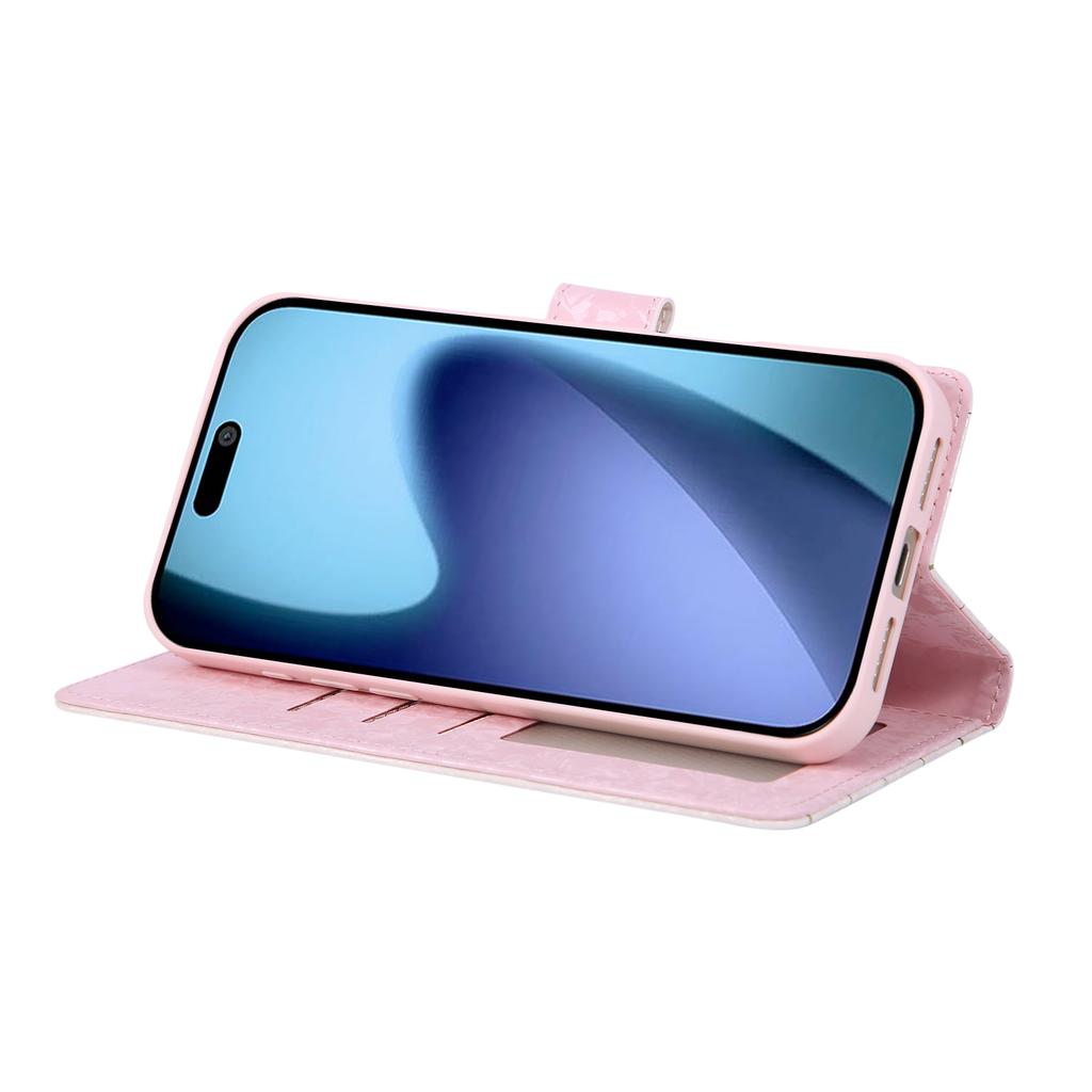 For iPhone 17 Pro Max Case RFID Blocking Flower Leather Phone Cover with Wrist Strap