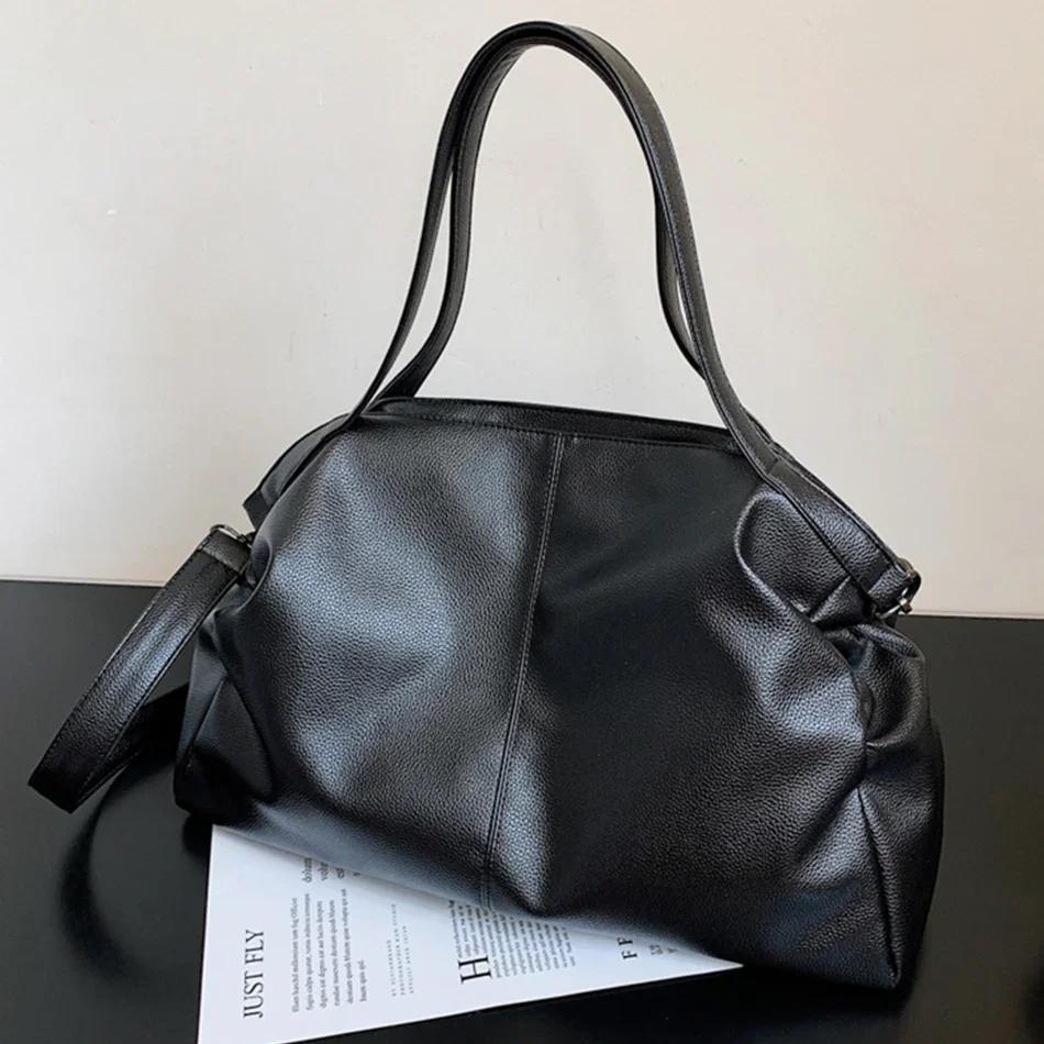 Große schwarze Umhängetaschen für Damen, Hobo-Shopper, einfarbig, hochwertige Handtasche aus PU-Leder, für Damen, Reisetasche