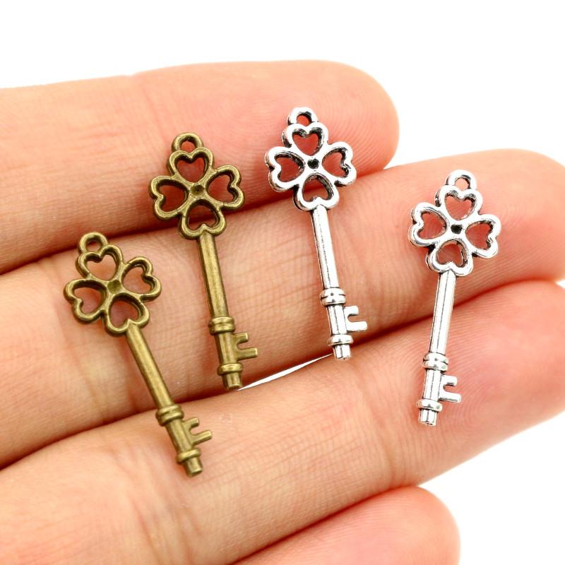 25x9mm 40pcs Bronze Antique Silver Plated Key Handmade Charms Pendant:DIY for bracelet necklace