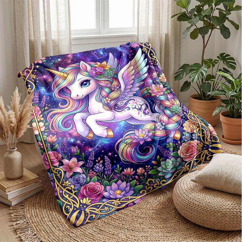 Fantasy Unicorn with Rainbow Theme Blanket Lightweight Warm Flannel Blanket Decorative Throw Blanket for Home Decoration