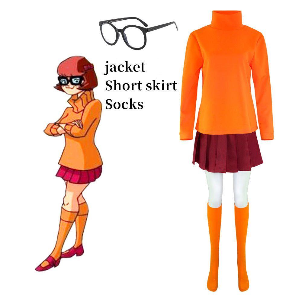 

Scooby Doo Movie Velma Dinkley Adult Role Play Halloween Christmas Party Wig Set long,S