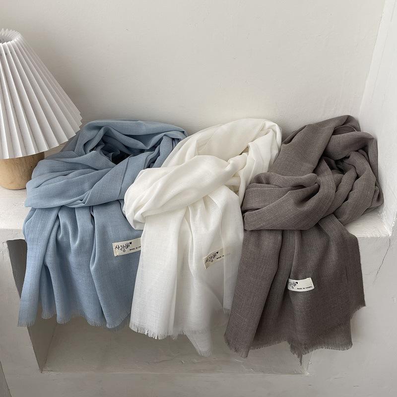 Literary Cotton and Linen Solid Color Scarf Women's Shawl Summer Desert Sunscreen Sunshade Travel Long Silk Fashion Trend