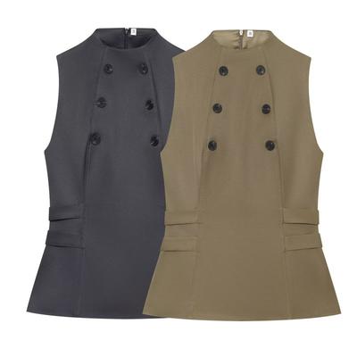 Womens Slim Fit Sleeveless Vest 2026 Elegant Office Casual Double-Breasted Button Front Pure Color