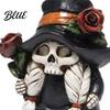 Gnome Table Centerpiece Halloween Skeleton Figurine Gothic Witch Hat Dwarf Statue Holiday Party Ornament Holding Rose Sculpture for Decoration