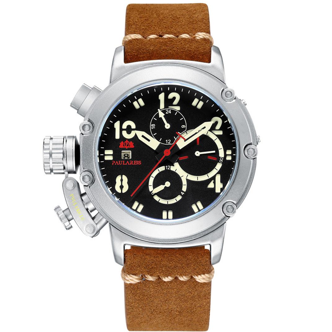 Paulareis Полностью автоматические механические многофункциональные ночные кожаные мужские часы розового золота Автоматические часы