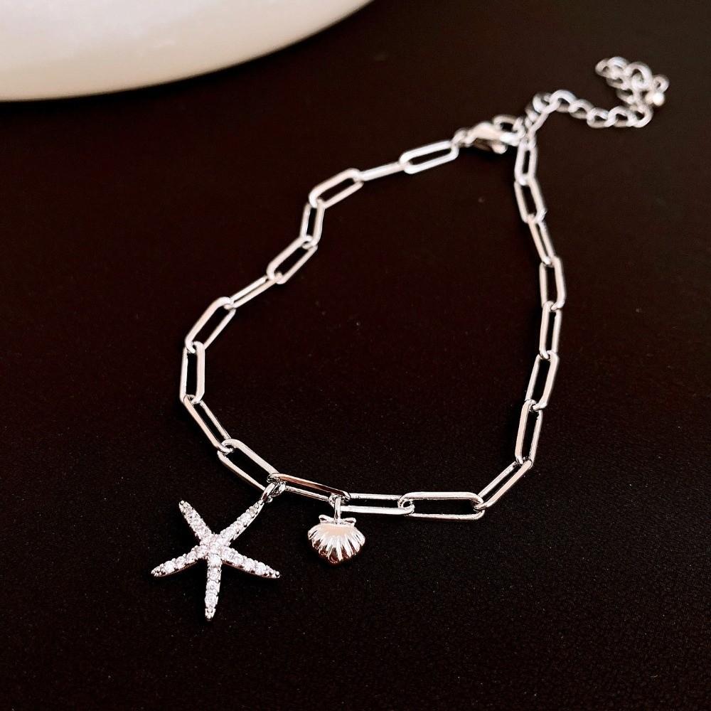Copper Zircon Metal Shell Starfish Bracelet Sea Series Beach Hand Chain Girls