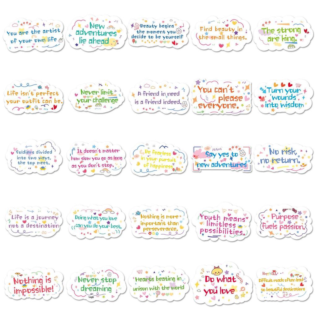 Motivational Cartoon Text Stickers - 100 Sheets for DIY Decor, Water Bottles, and Phones