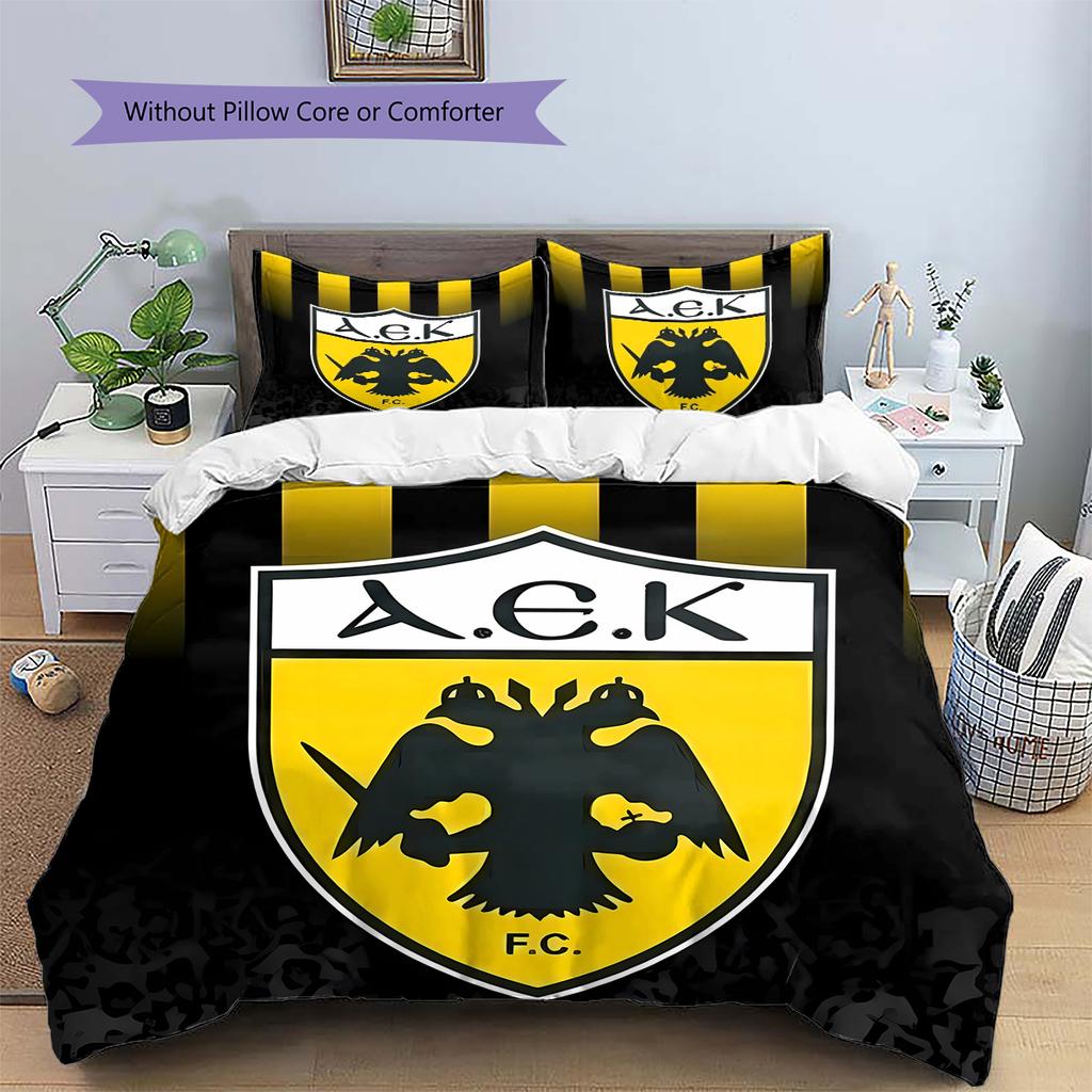 AEK Athens Football Club LogoPattern Bedding,Quilt Set Quilt Cover Pillowcase Home Birthday Gift (1 * Duvet Cover + 2 * Pillowcase, Without Core)