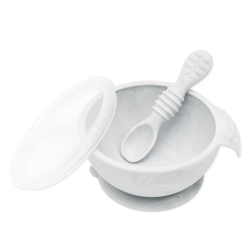 Bumkins Sticks To the Silicone Bowl Set with Suction Cups That Tip Over Japanese 4 Months Gray Marble (Bunkins) Skin! Won't [Official Product] FF-MRB