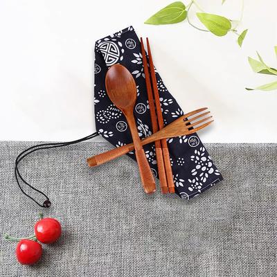 Japanska Vintage Trä Ätpinnar Sked Gaffel Servis 3st Set Ny Gåva