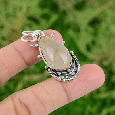 Thanks Giving Day Deal 925 Sterling Silver Pear Golden Rutile Gemstone Pendant