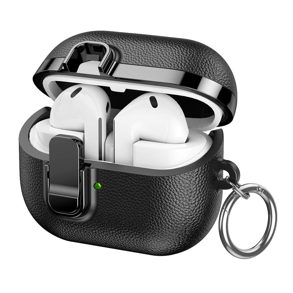 Für Samsung Galaxy Buds3 / Buds3 Pro Hülle Schnappverschluss Galvanisierte Litschi-Textur TPU PC Ohrhörerhülle mit Karabiner