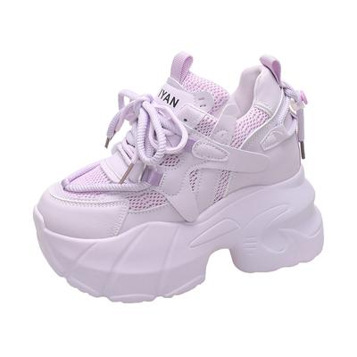 Fashion 9.5CM Women Casual Leather Sneaker Autumn Lace Up High Platform Shoes Thick Sole Sport Dad Shoes Woman Sneakers Chaussure Femme
