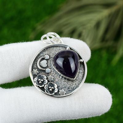 Regalo per Lei Argento Sterling 925 Pietra Preziosa Naturale Ametista Stellare Gioiello Ciondolo