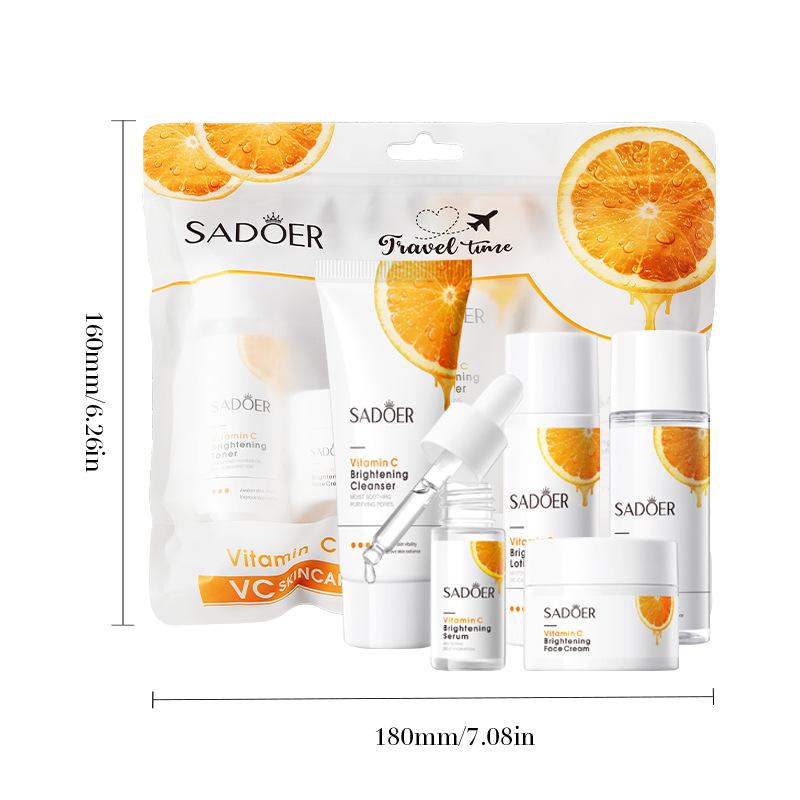 Orange Vitamin C Aufhellendes Reise-Set 5-teilig – Feuchtigkeitsspendendes Strahlen-Boost Hautpflege-Set für schnelles Strahlen & tägliche Feuchtigkeit