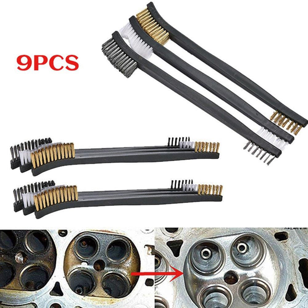Wire Brushes Metal Rust and Dirt? No Problem with 9Pcs Mini Wire Brush Set Nylon Brass Steel Mix for Quick Cleaning