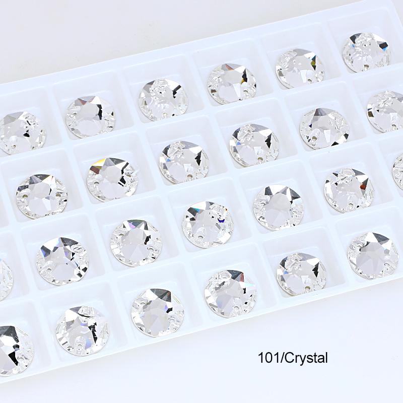 Dongzhou Round Flatback Glass Rhinestone Sew on Crystal Wholesale Loose Crystal Beads Garment Sewable Rhinestone Diy Accessories 12mm 28pcs/tray