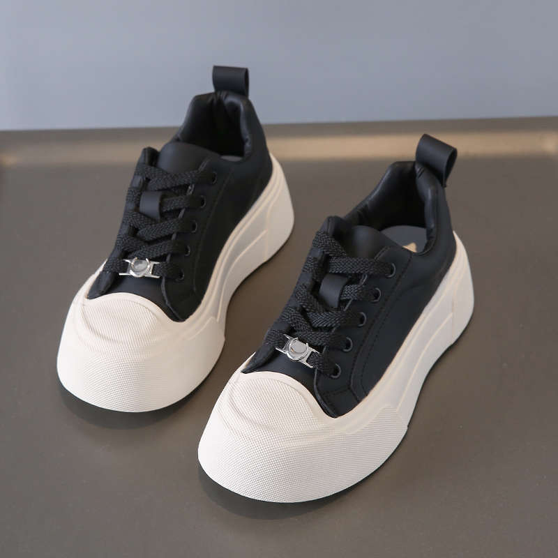 European Station Biscuit Shoes Women's Little White Shoes 2025 Spring New Muffin Thick Sole Heightening Casual Sports Board Shoes European Goods