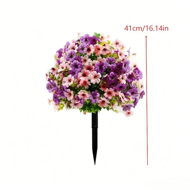 Artificial Violet Flower Stake Realistic Vibrant Color Fake Flower Bush for Garden Yard Patio Balcony Outdoor Decoration