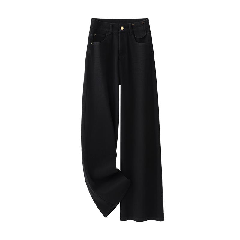 

Женские джинсы с высокой посадкой, широкими штанинами и прямыми штанинами - Универсальные, стройнящие, свободного кроя для весны M (96-105 cm) чёрный