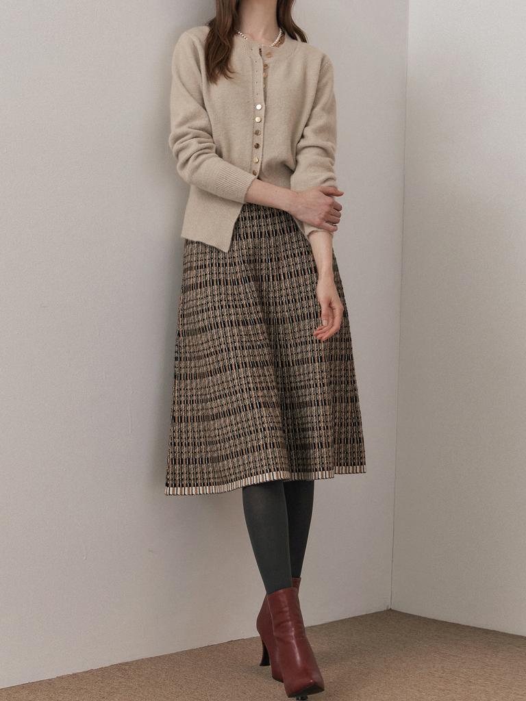Maja Metal Mix Tweed Knit Flare Long Skirt