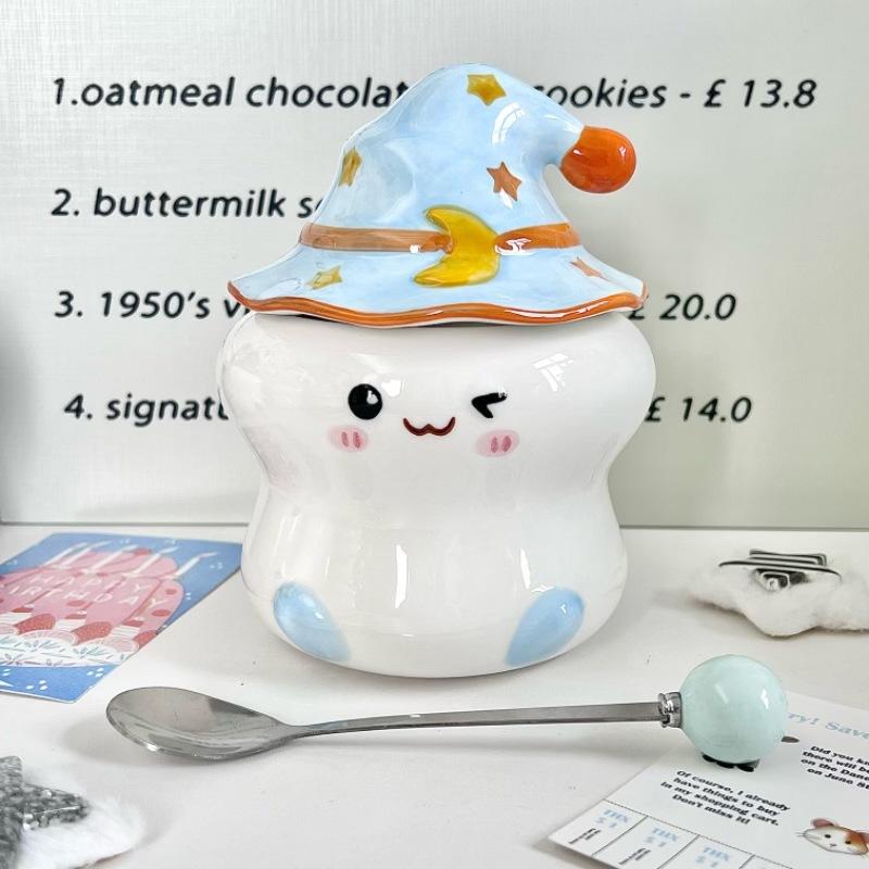Cute ghost mug with lid spoon high value girl birthday gift office ceramic water cup souvenir