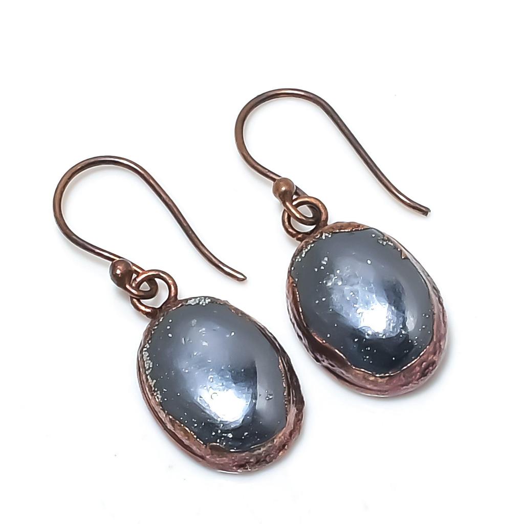 Shungite Earrings Gemstone Jewelry, Copper Electroformed Handmade Earrings, Latest Design Jewelry