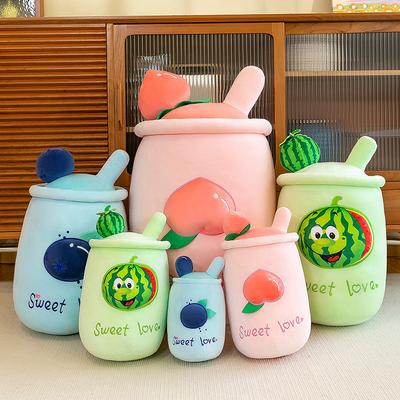 Creative Fruit Milk Tea Cup Plush Toy Watermelon Peach Fruit Cup Throw Pillow Ragdoll Doll Girl Gift