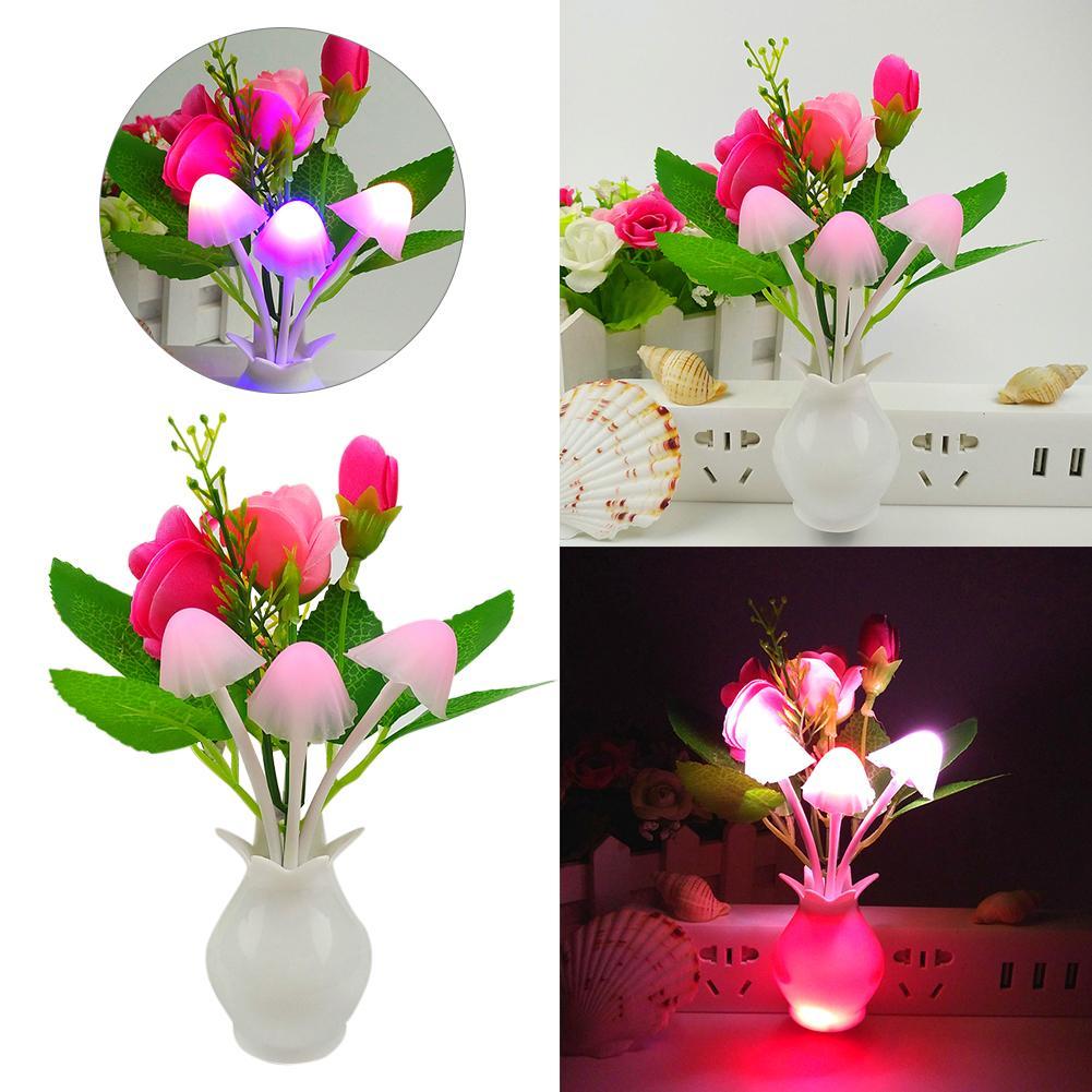 Led Night Light Luminous Colorful Flower Lamp Intelligent Light Control For Home Bedroom Decoration (us Plug)