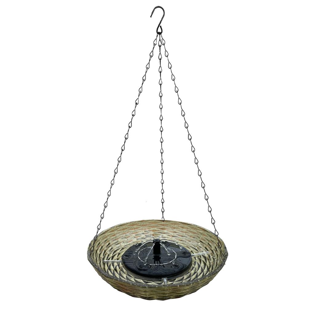 Fontaine Solaire Baignoire pour Oiseaux Suspendue Mangeoire pour la Faune Baignoire Solaire avec Pompe à Eau pour Jardin Extérieur Cour Patio Pelouse