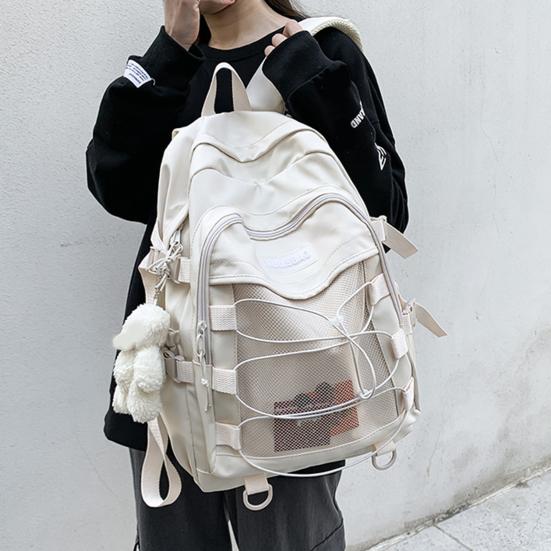 Zaino Estetico GAXOS Per Ragazze E Donne – Stile Coreano, Rosa, 32x12x42 Cm. Leggero, Con Tasca Portaoggetti E Simpatico Orsetto.