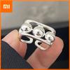 925 Sterling Silver Rings For Women Geometric Fine Jewelry Finger Adjustable Simple Square Ball Ring For Party Birthday Gift