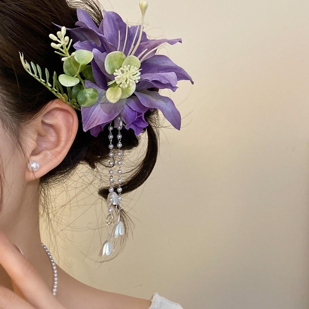 Pearl Hanfu Hair Accessories Colorful Chinese Style Hair Clip Fresh Flower Hairpin  Girls