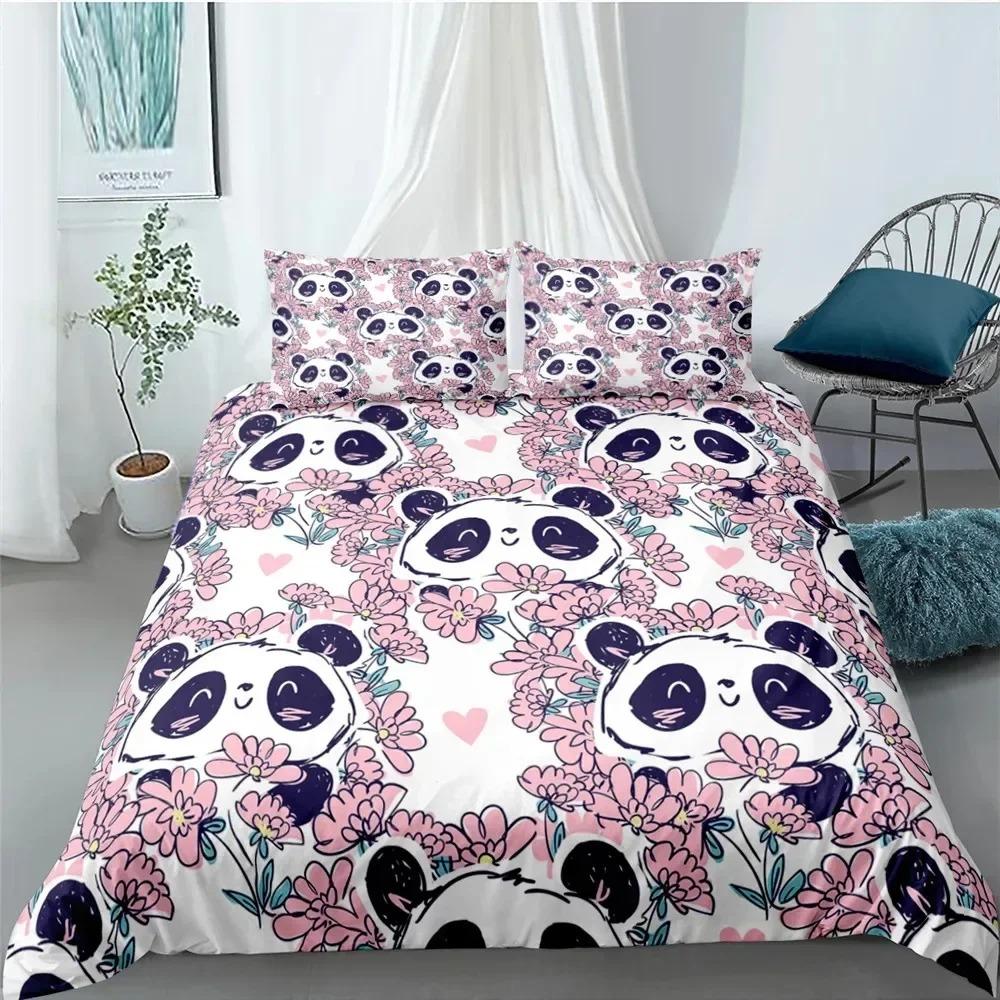 Cartoon Cute Panda Polyester Bedding Sets Child Kids Covers Boys Bed Linen Set For Teens King Size Bedding Set