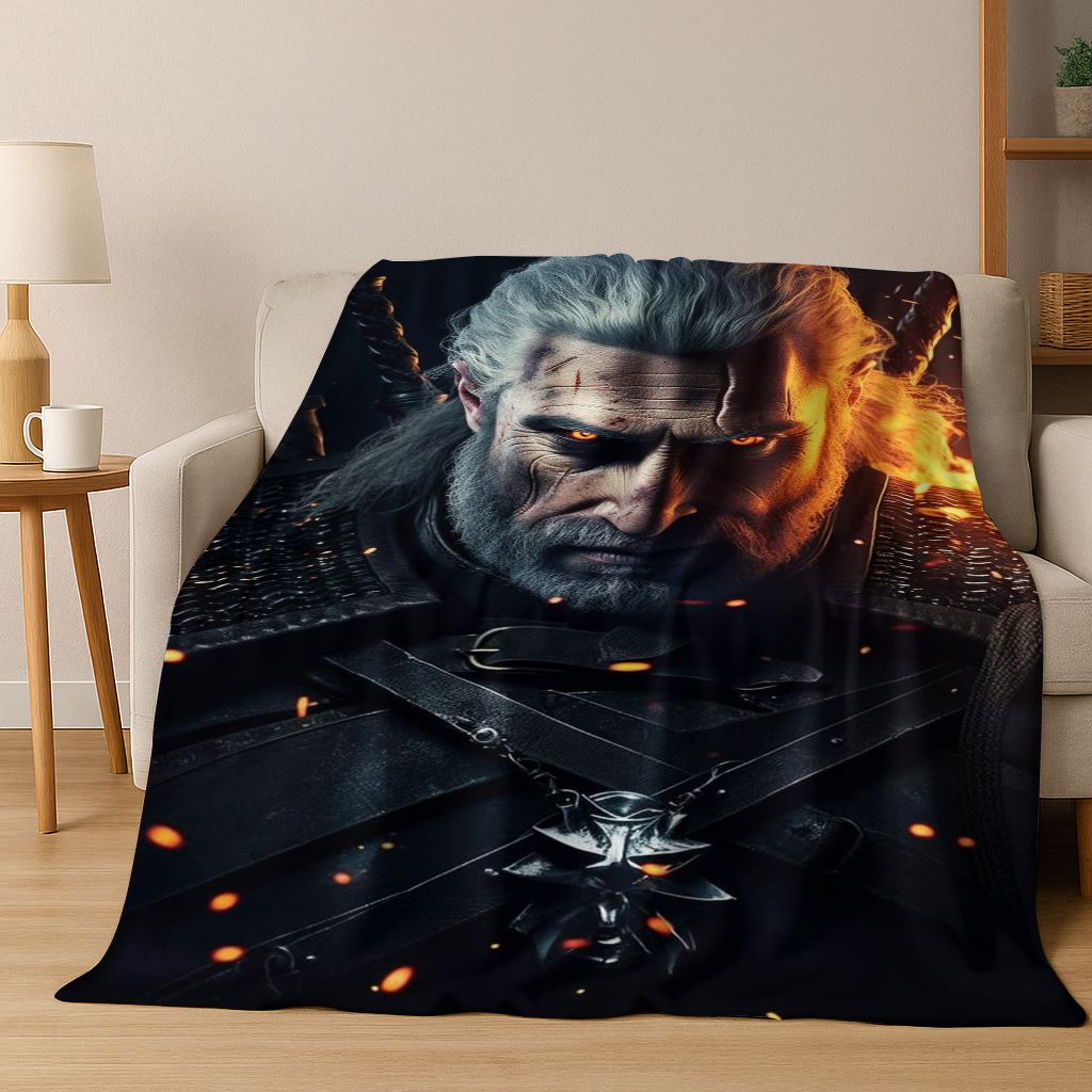 3D The W-Witcher Geralt Games Cartoon Flannel Blanket,Warm and Cozy Soft Throw Blanket for Home Bedroom Bed Sofa Cover Kid Gift