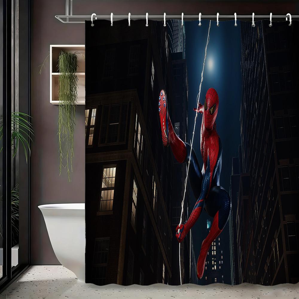 Spider-Man Urban Cityscape Waterproof Shower Curtain For Superhero Bathroom Decor