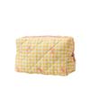 Korean Style Cotton Polyester Checkered Bow Makeup Bag With Zipper For Daily Use