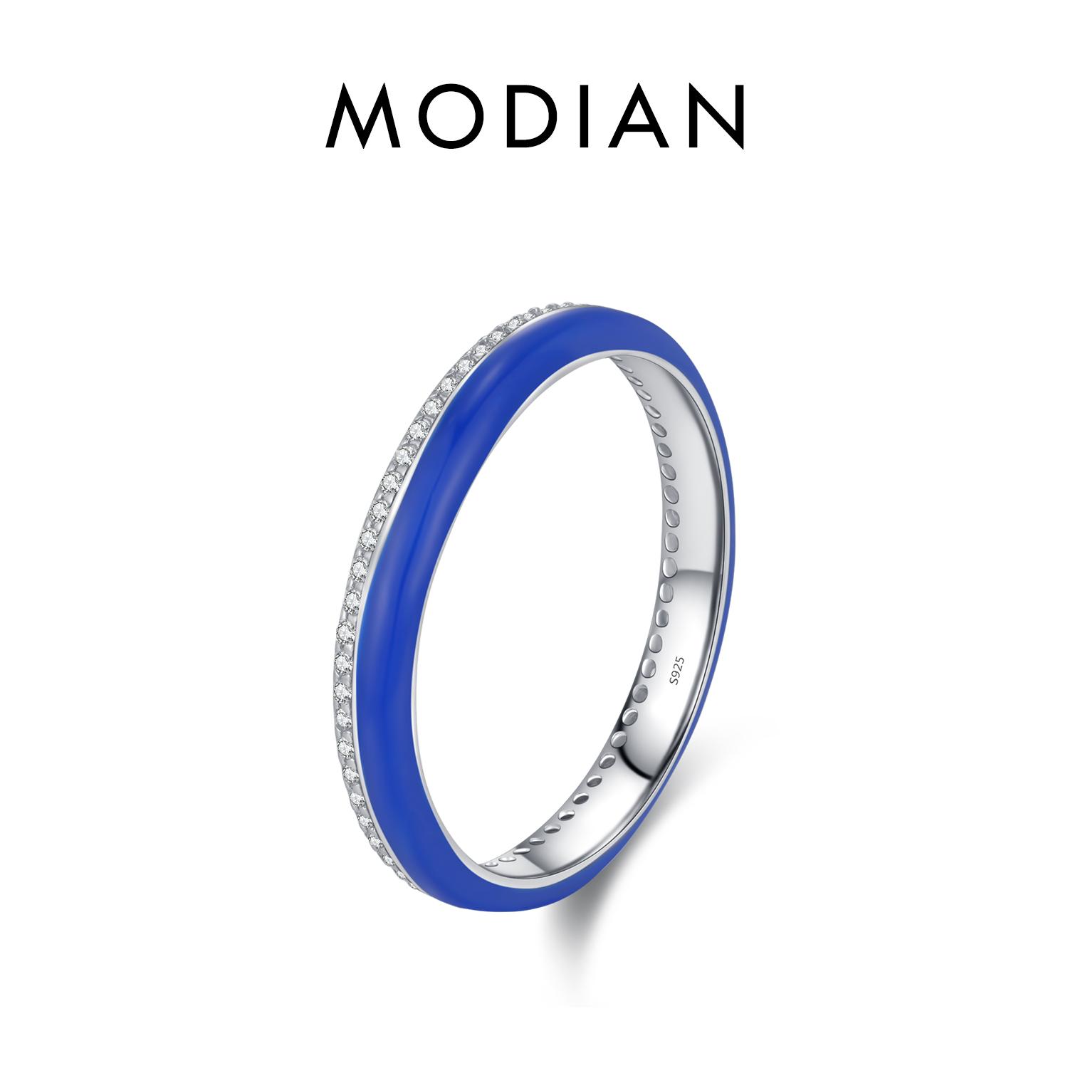 

Modian 925 Sterling Zilver Blauw Emaille Ring Sparkle Cz Eternity Stapelbare Feestringen Voor Vrouwen Fijne Sieraden 7 синій