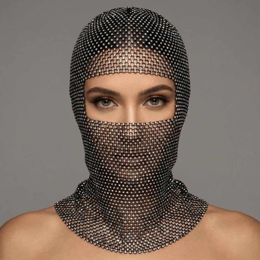 Zircon Rhinestone Head Mask Mesh Mask Turban Hat Elegant Fishnet Headhood Carnival