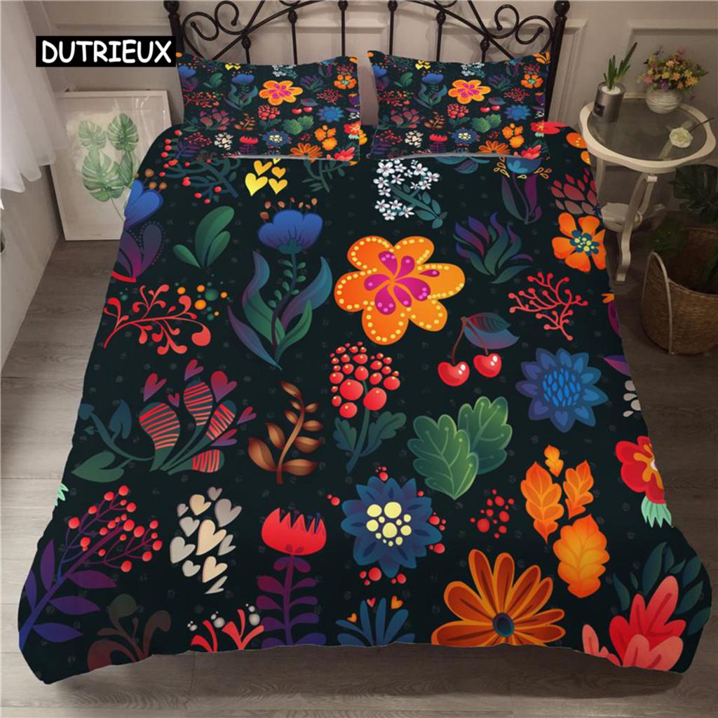 Flower Duvet Cover Set White Butterfly Flower Pattern Fantasy Purple Background Bedding Set Flower Theme King Size Quilt Cover