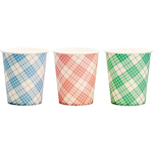 Nippon Dixie Paper Cups, 205ml, Checkered Pattern, 3-Color Assortment, 30-Count x 5, Made in Japan, Daily Check Cups, KHN307DC