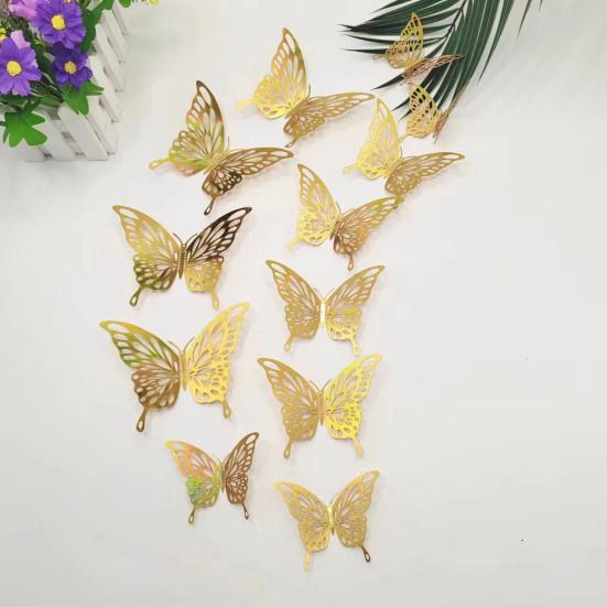 12Pcs/Set Wall Sticker 3D Hollow Butterfly Design Lightweight Easy Installation Home Decals Bedroom Living Room Birthday Party Decor
