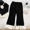 Korean Style Girls' Autumn 2026 Two-Piece Set: Long Sleeve Ruffle Top & Elastic Micro Flare Pants