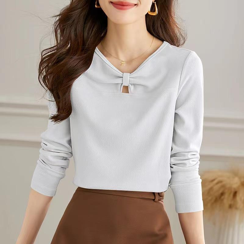 V-výstřih Designový smysl, Dutý Zauzlovaný Tričko s dlouhým rukávem pro dámské jaro, podzim a zimu Nový základní top
