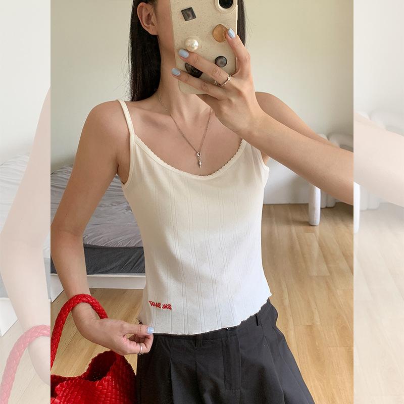 Korean wear letter embroidery texture sling vest women's summer new sweetheart wear thin top