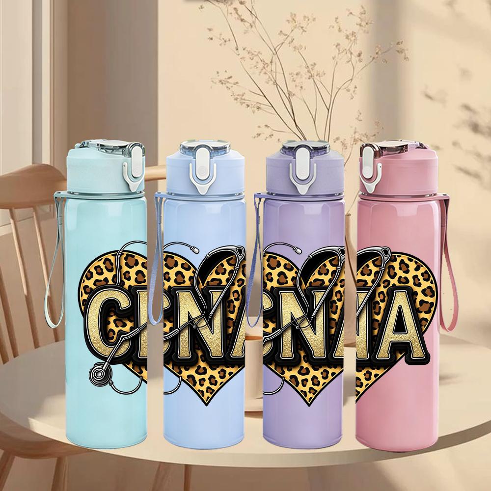 1PC Leopard CNA Heart 750ml Color Plastic Sports Water Bottle Leakproof Flip Straw Lid Suitable for Sports Office Home Use