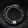 Malachit Kartenstein Herrenarmband - Perlenarmband aus Edelstahl im Retro-Stil - Schmuck
