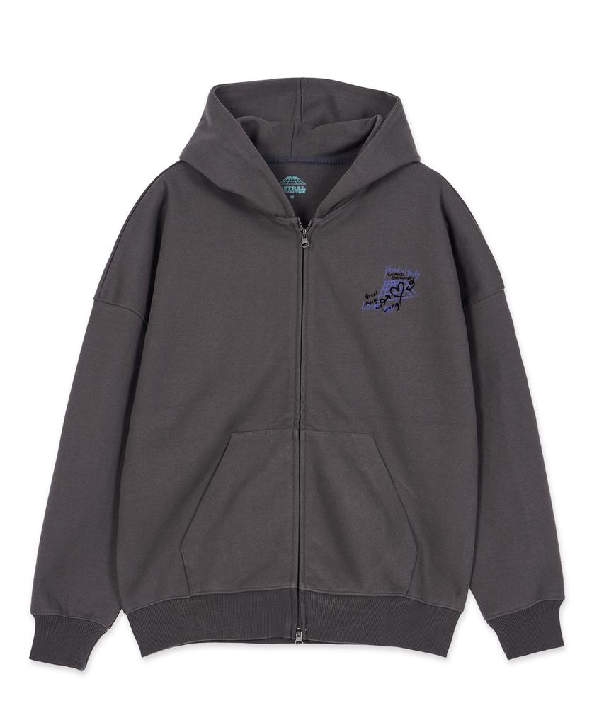 Astral Projection Graffiti Oversized Wide Shoulder Zip-Up Hoodie_Charcoal